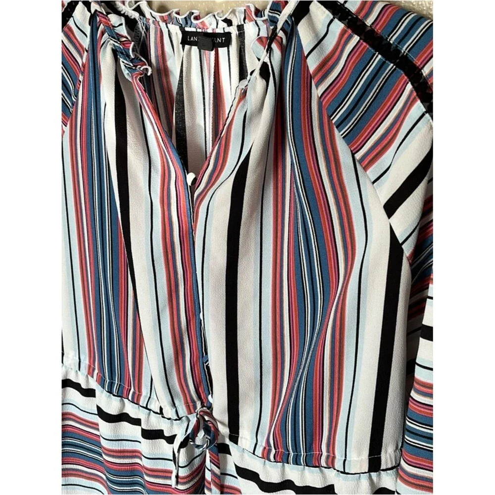 Lane Bryant Two-Way Stripe Ruffle Split-Neck Button-Front Peplum Top Size 14/16